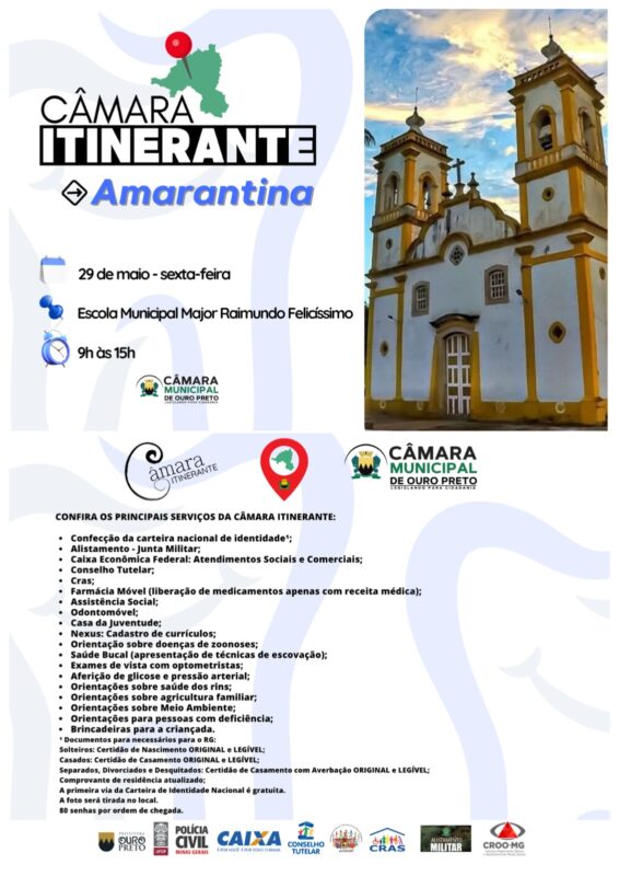 Câmara Itinerante estará em Amarantina no fim do mês de maio