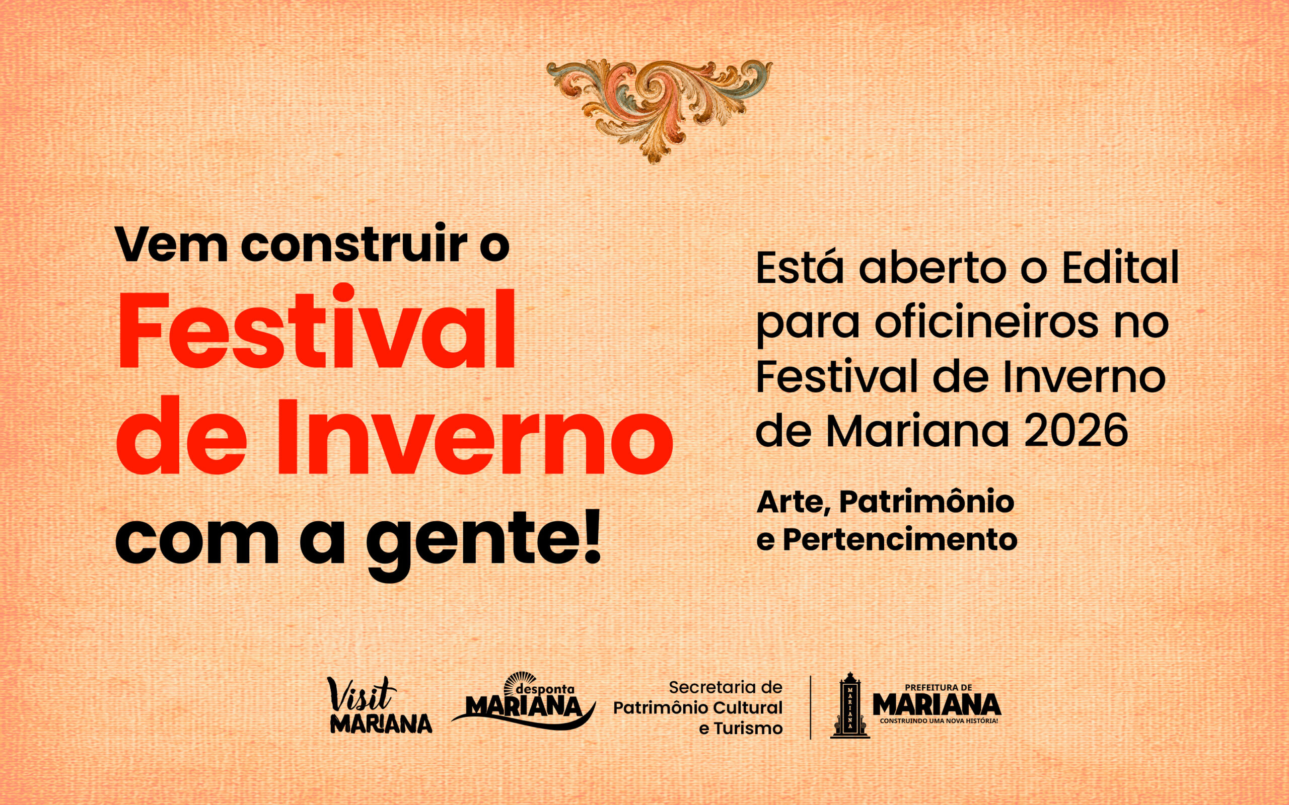 Prefeitura de Mariana lança edital para oficineiros para o Festival de Inverno 2026