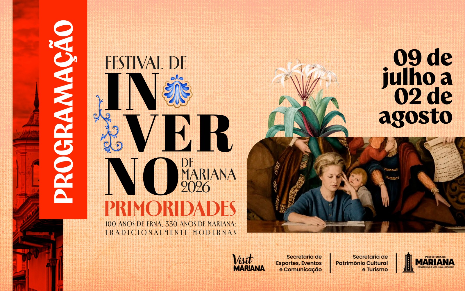 Festival de Inverno 2026 em Mariana celebra o centenário de Erna Antunes e os 330 anos da Primaz de Minas
